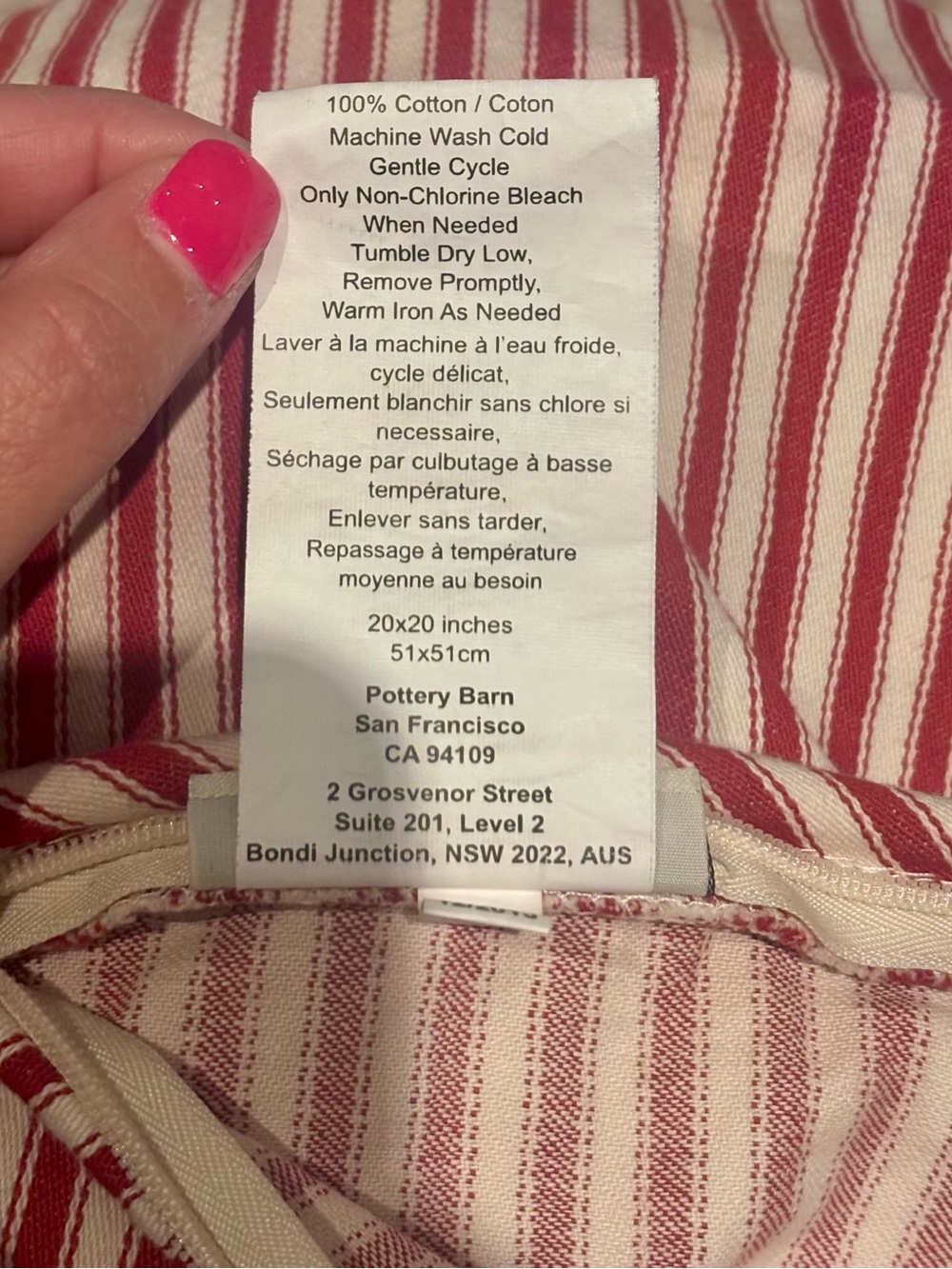 Pottery Barn Red & Beige Stripe Pillow Cover 20x20 in. EUC. Cottage Core - Picture 5 of 5